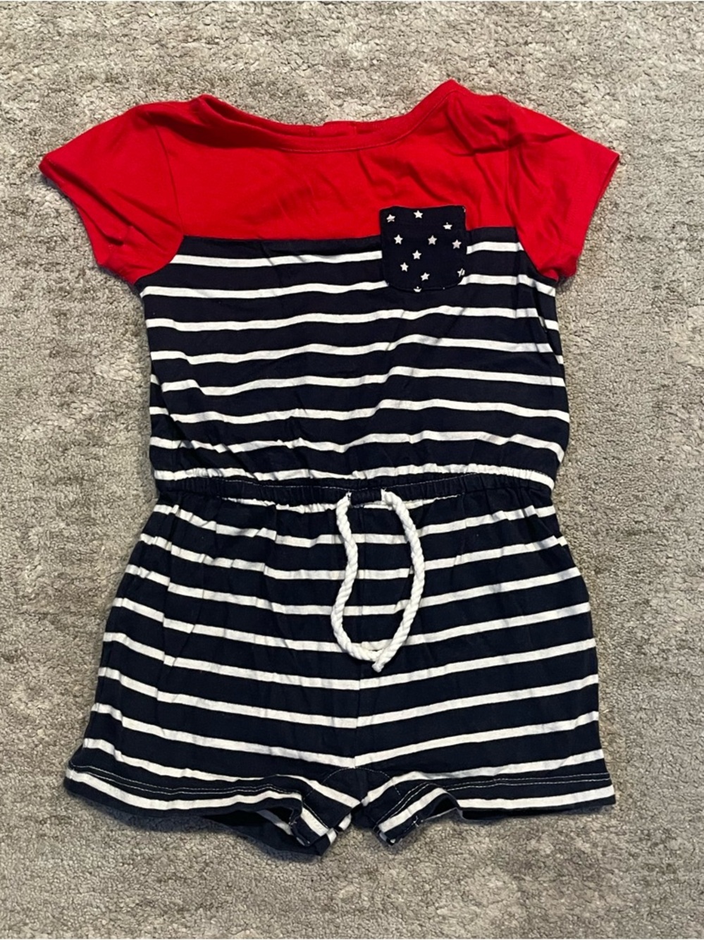 GAP Navy & Red Striped Cotton Romper with Star Pocket